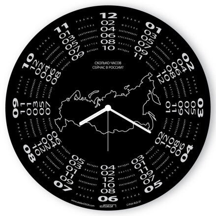 Černé hodiny Praha-Rusko 38x38 cm, plexi