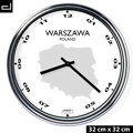 Zegar ścienny z mapą: Poland/Warszawa
