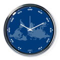 Modré vodorovně obrácené hodiny s mapou (32 cm)