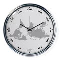 Světle šedé vodorovně obrácené hodiny s mapou (32 cm)