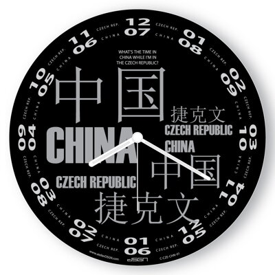 Černé hodiny ČR-Čína 28x28 cm, plexi