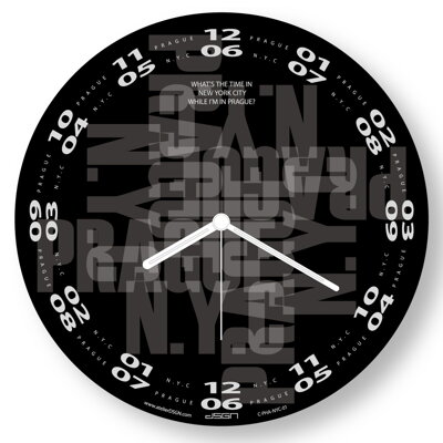 Černé hodiny Praha-New York 28x28 cm, plexi