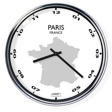 Nástěnné hodiny s mapou: France/Paris (32 cm)