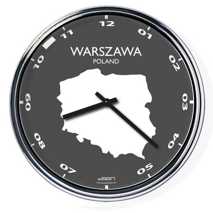 Nástěnné hodiny s mapou: Poland/Warszawa (32 cm)