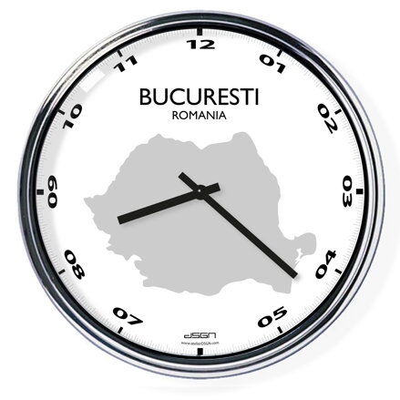 Nástěnné hodiny s mapou: Romania/Bucuresti (32 cm)