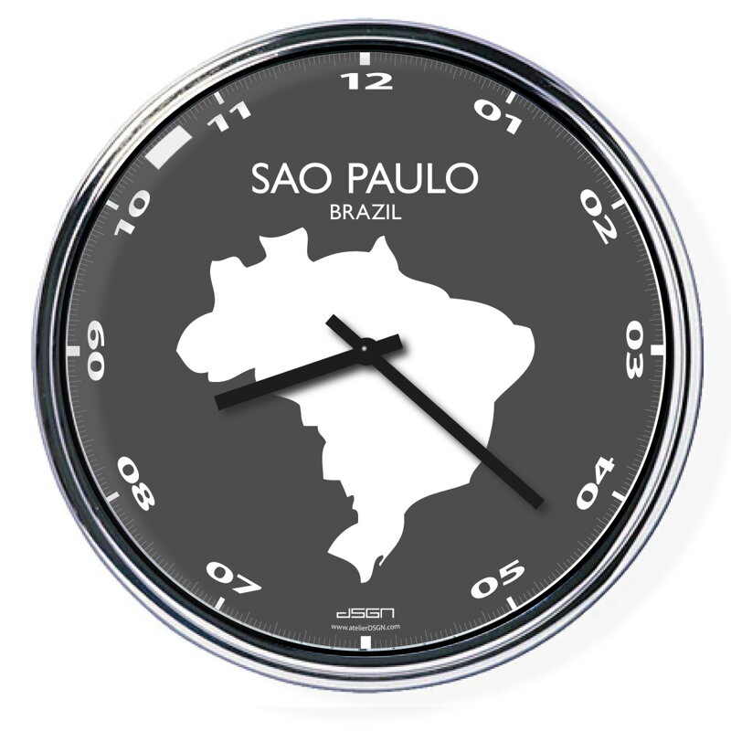Nástěnné hodiny s mapou: Brazil/Sao Paulo (32 cm) Nástěnné hodiny s mapou: Brazil/Sao Paulo (32 cm)