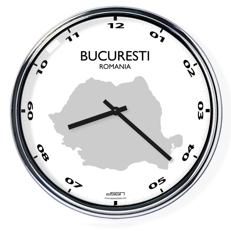 Nástenné hodiny s mapou: Romania/Bucuresti Nástenné hodiny s mapou: Romania/Bucuresti