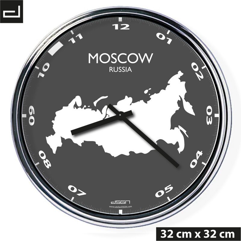 Zegar ścienny z mapą: Russia/Moscow Zegar ścienny z mapą: Russia/Moscow