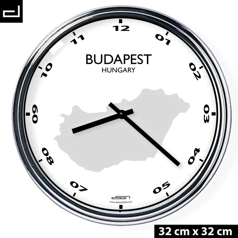 Zegar ścienny z mapą: Hungary/Budapest Zegar ścienny z mapą: Hungary/Budapest