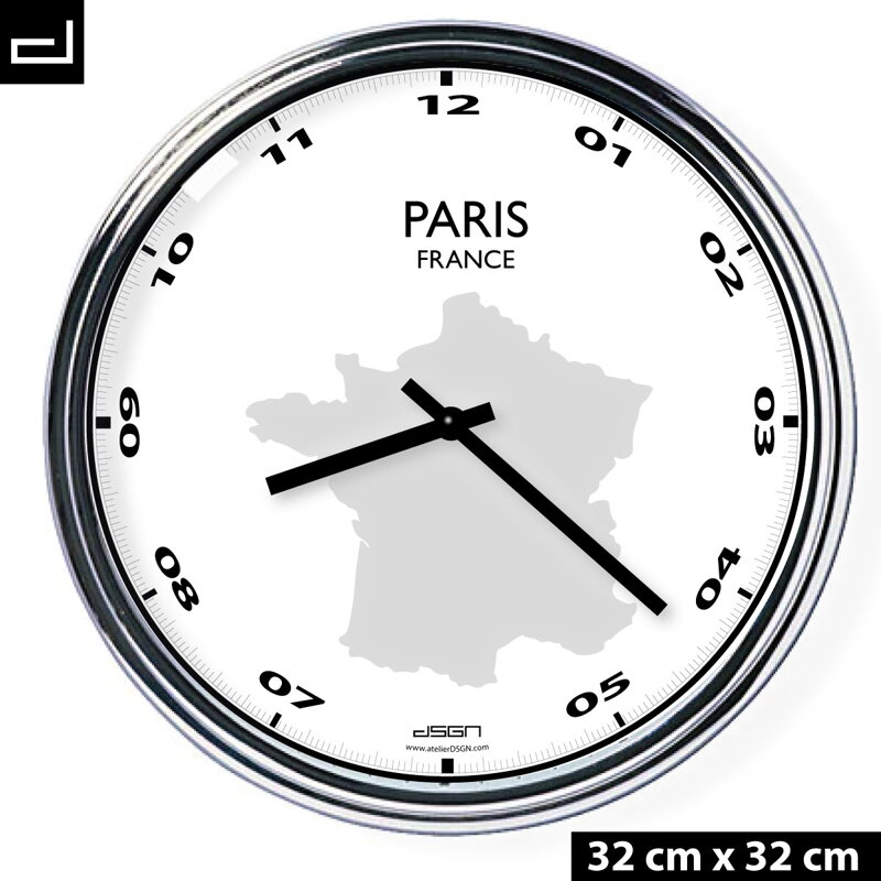 Zegar ścienny z mapą: France/Paris Zegar ścienny z mapą: France/Paris