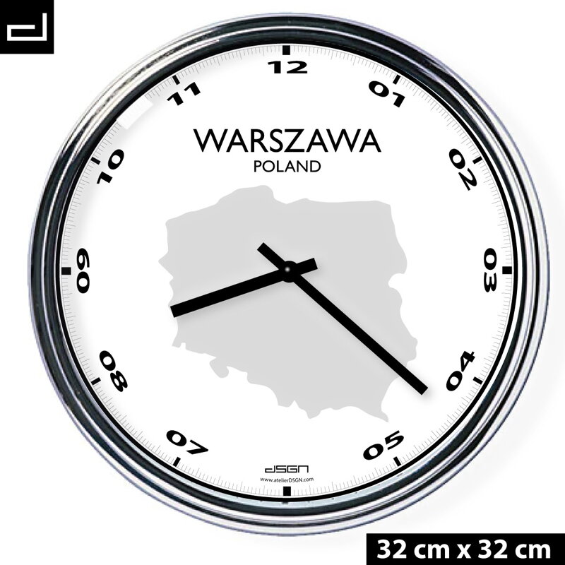 Zegar ścienny z mapą: Poland/Warszawa Zegar ścienny z mapą: Poland/Warszawa