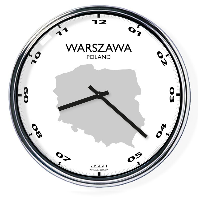 Nástenné hodiny s mapou: Poland/Warszawa Nástenné hodiny s mapou: Poland/Warszawa