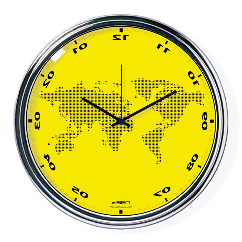 Žluté svisle obrácené hodiny s mapou (32 cm) Žluté svisle obrácené hodiny s mapou (32 cm)