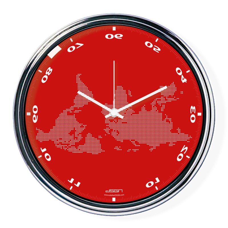 Červené vodorovně obrácené hodiny s mapou (32 cm) Červené vodorovně obrácené hodiny s mapou (32 cm)