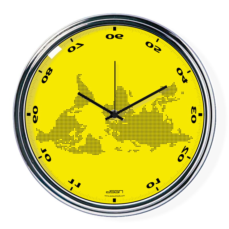 Žluté vodorovně obrácené hodiny s mapou (32 cm) Žluté vodorovně obrácené hodiny s mapou (32 cm)